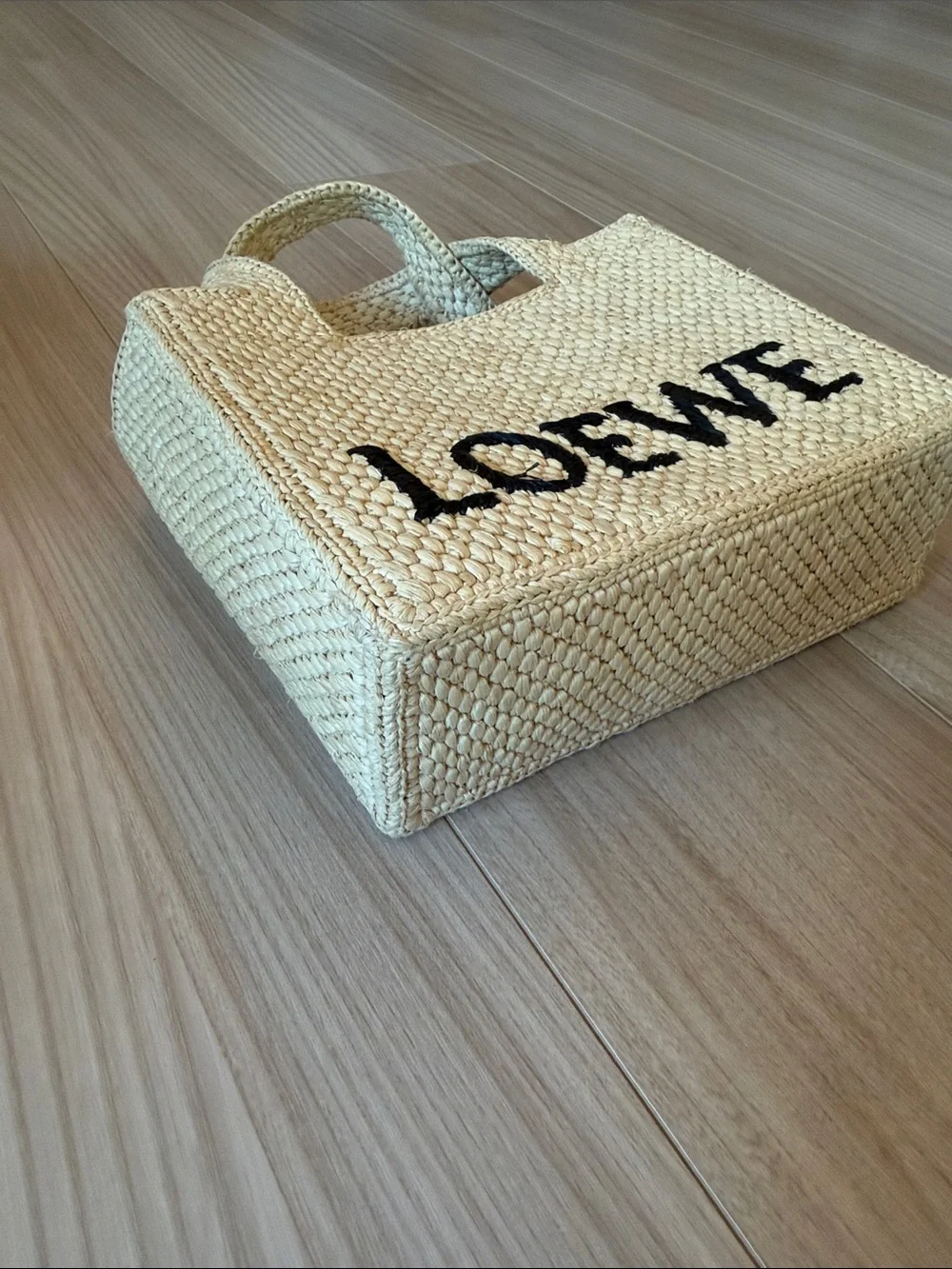 LOEWE mini Font Tote in Raffia